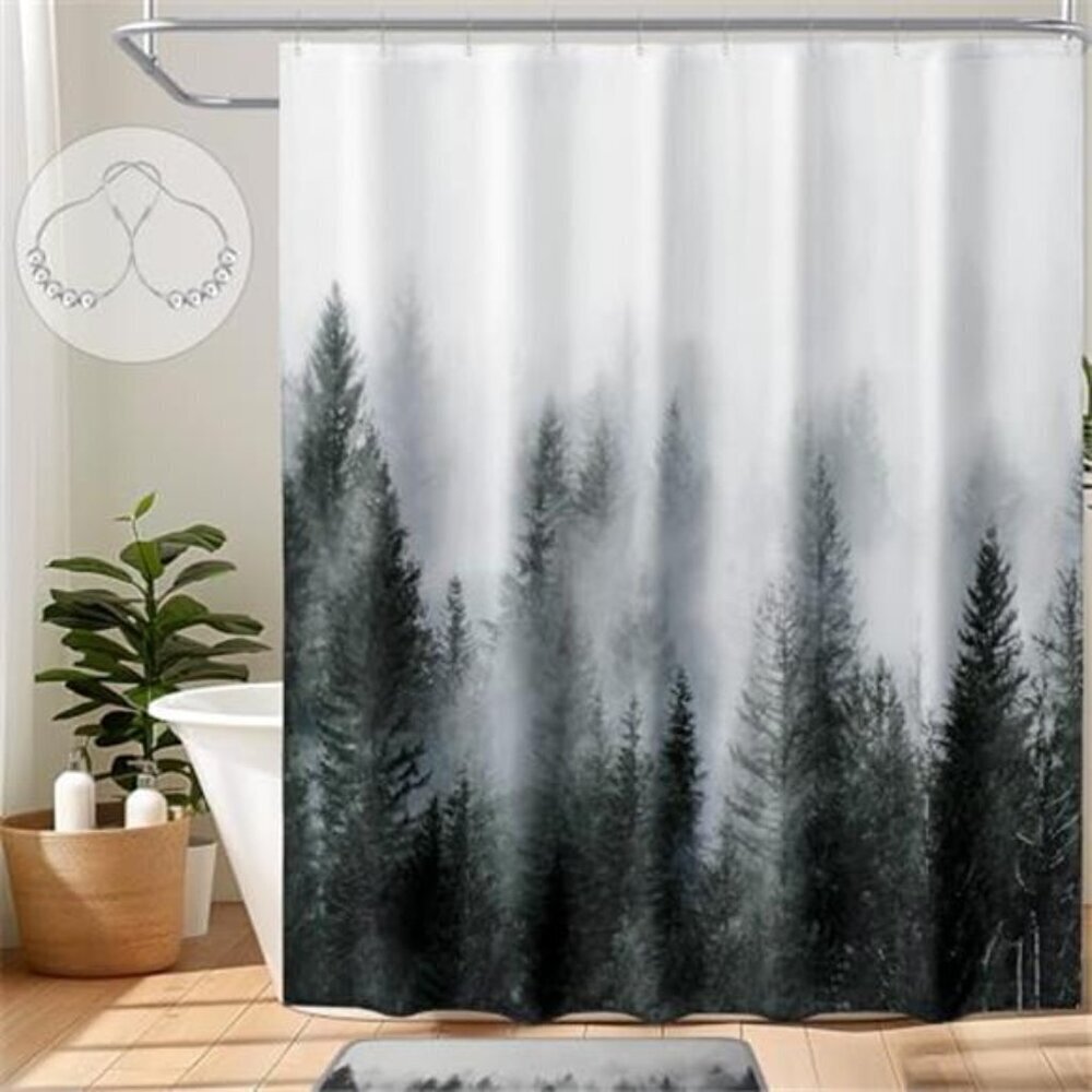 Misty Forest Shower Curtain 72x72 Dark Green Nature